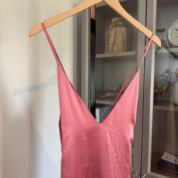 Reformation Liza Silk Dress NEW Valentine Pink V-Neck Knee Length Slip Dress 8 - Picture 4 of 7